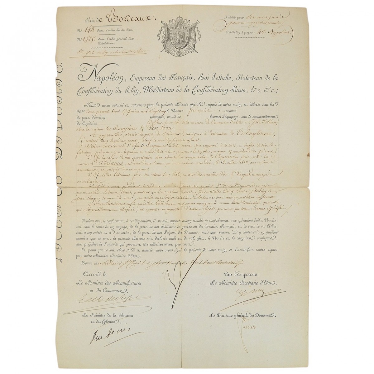 The document signed by Napoleon Bonaparte. NEW PRICE!