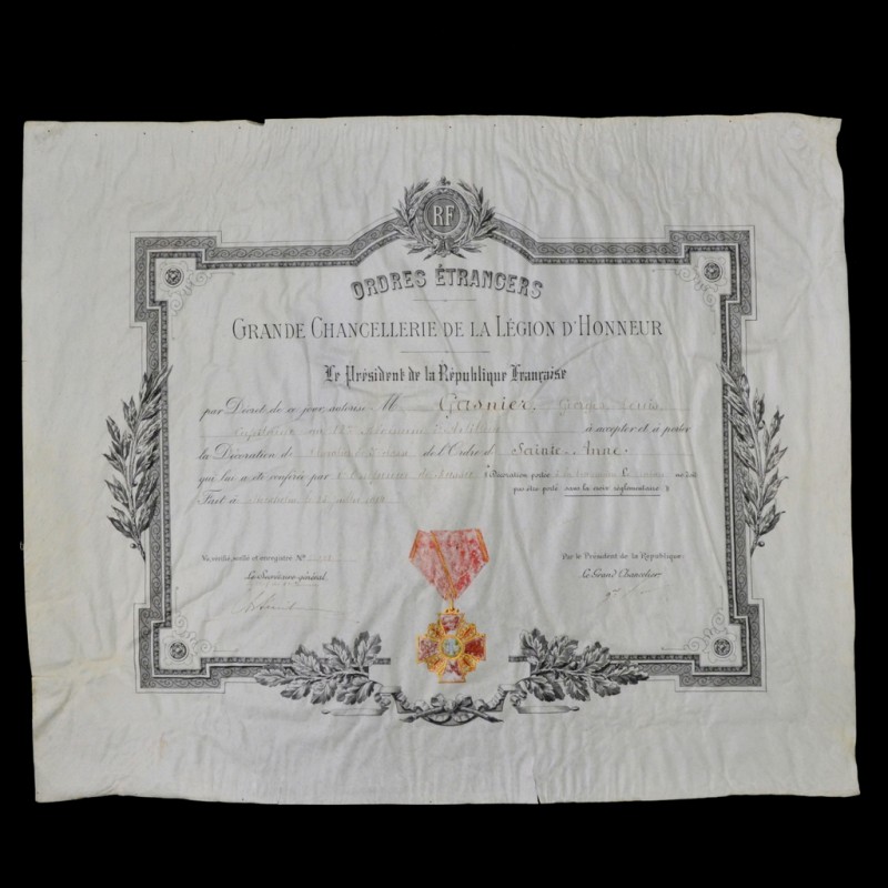 The French document on the order of St. Anna 3 tbsp., 1914
