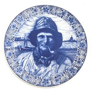 Massive decorative plate depicting fisherman