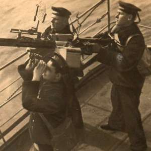 Photo reportage of anti-aircraft calculation on Board of the ship