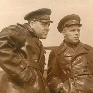 Photo of officers of the red army in a leather outfit