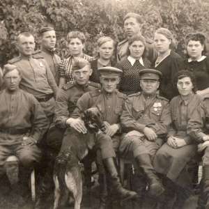 Photo of a group of soldiers and officers of the red army civilians, 1943