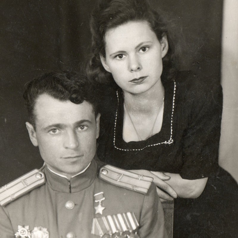 Photo of Hero of the Soviet Union Georgy Vasilyevich Dikun with his wife