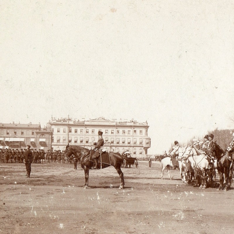Stereofoto of Emperor Nicholas II at the parade 1900's. 