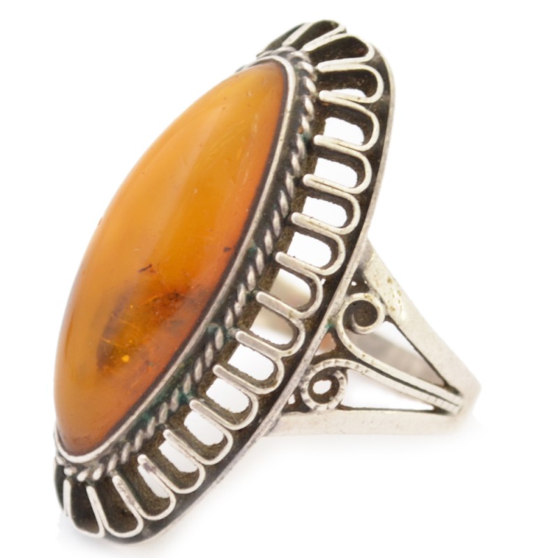 Silver ring with amber c