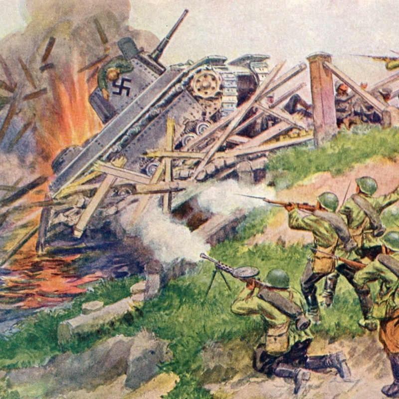 Postcard "the explosion of the bridge our scouts"