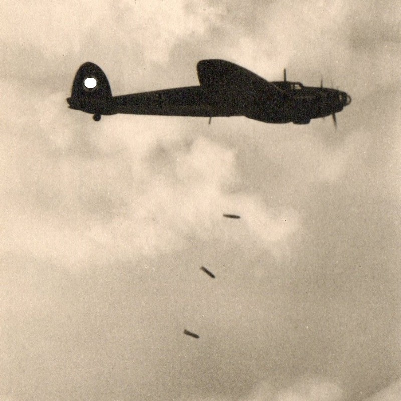Photo-postcard of "He 111 during the bombing"