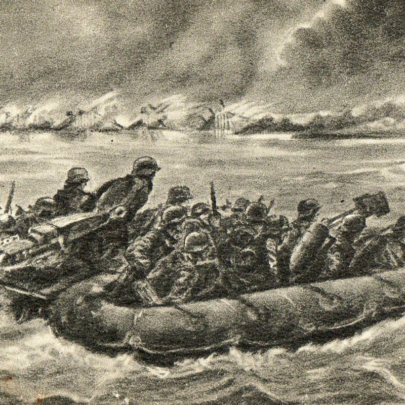 Postcard "Sappers crossing by assault boat"