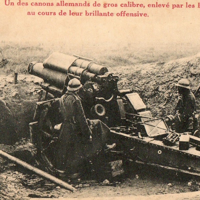 French postcard "German guns of heavy calibre, captured by the Belgians"