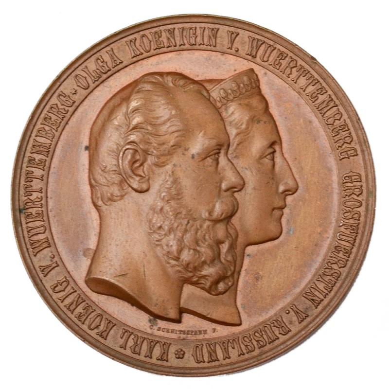 Medal in memory of the 25th anniversary of the marriage of king Charles I of württemberg and Russian Princess Olga