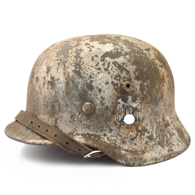 M35 helmet with Wehrmacht decals, winter camouflage