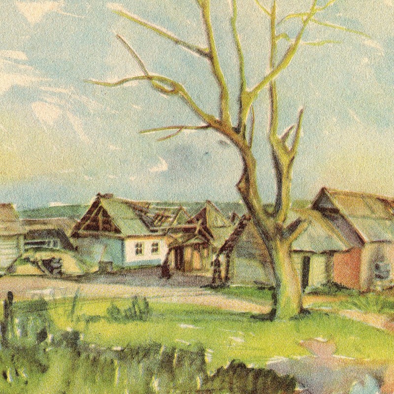 Postcard "Soviet village" based on a drawing by G. Hensel