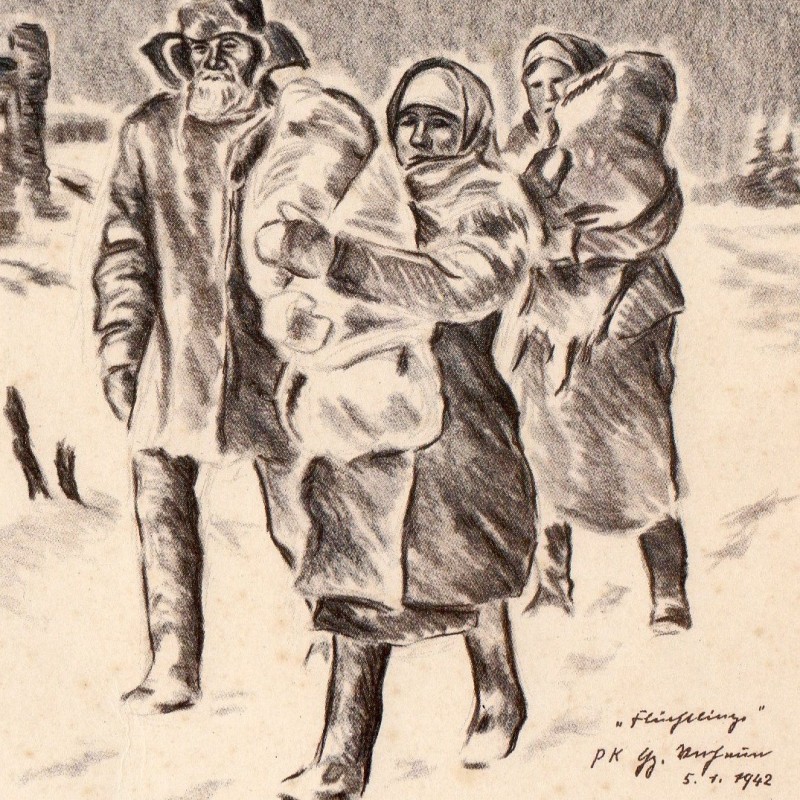 German postcard " Staraya Russa. Refugees", 1942
