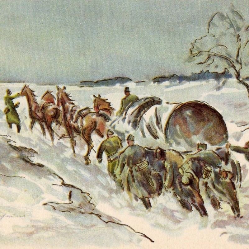 German postcard "Heavy wagon train", 1942