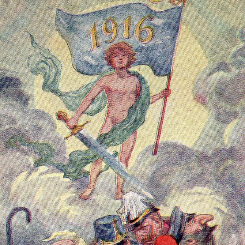 Postcard "There they go!" from the period of the First World War, 1916