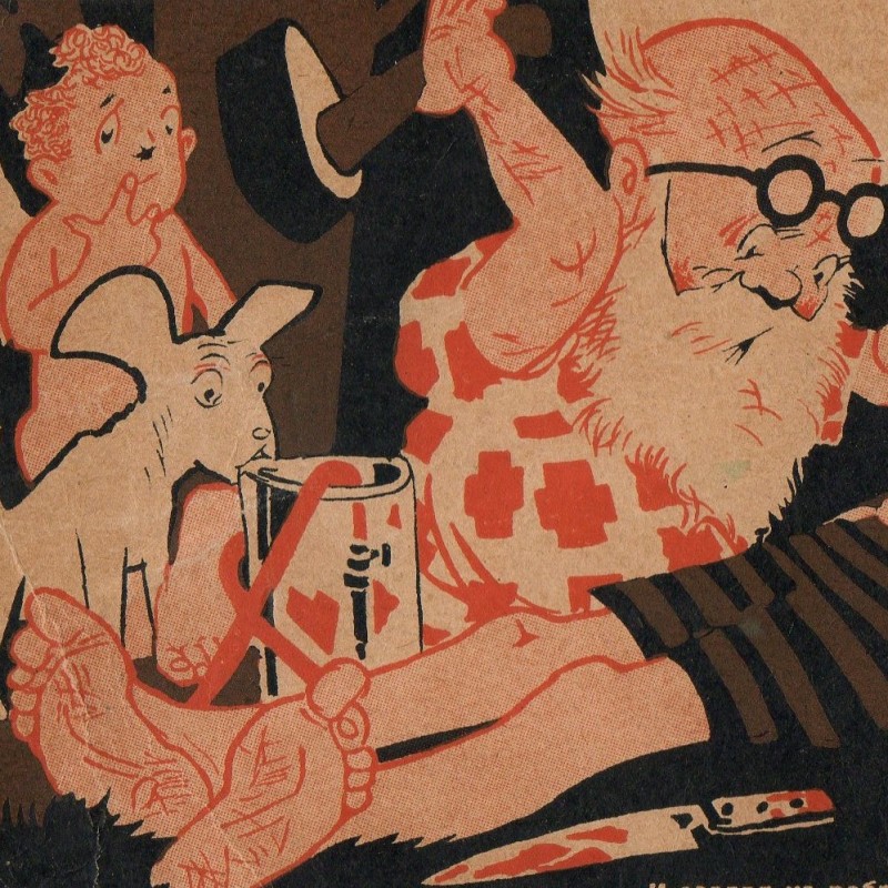 Postcard "And the Lord created Adam's wife from a rib" of the publication "The Atheist at the machine"