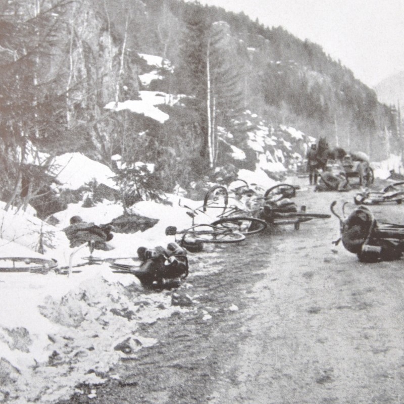 Print press photo "German infantry in battle against Norwegian mountain riflemen"
