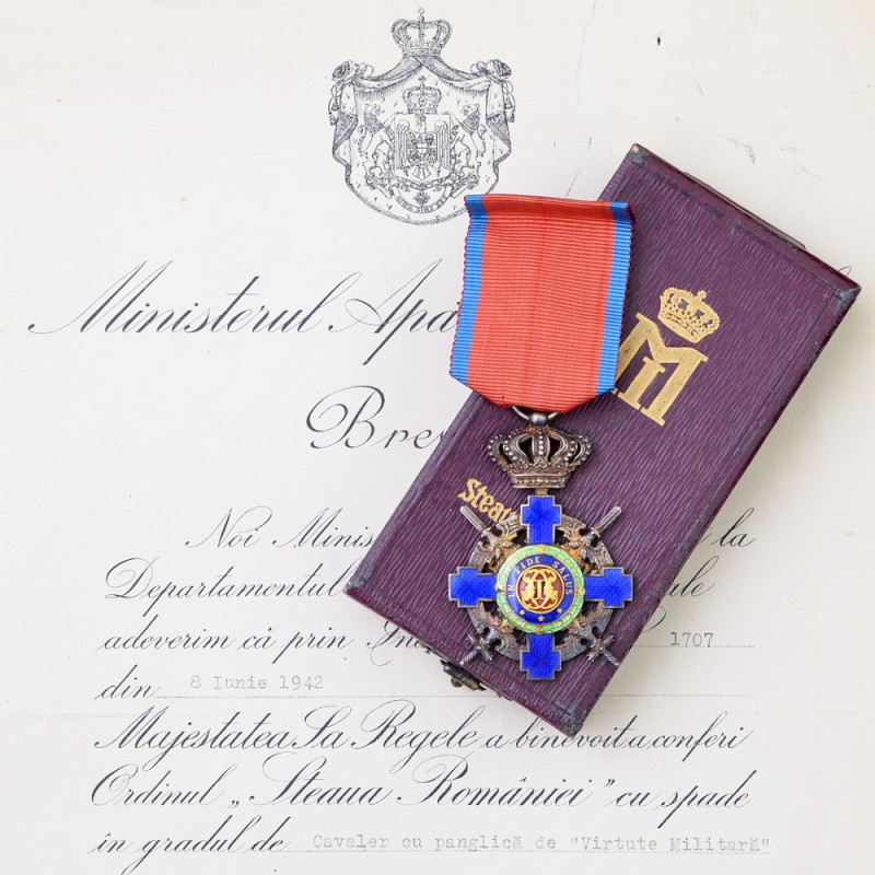 Romanian Order of the Star with the award document for the Wehrmacht Hauptmann, 1942