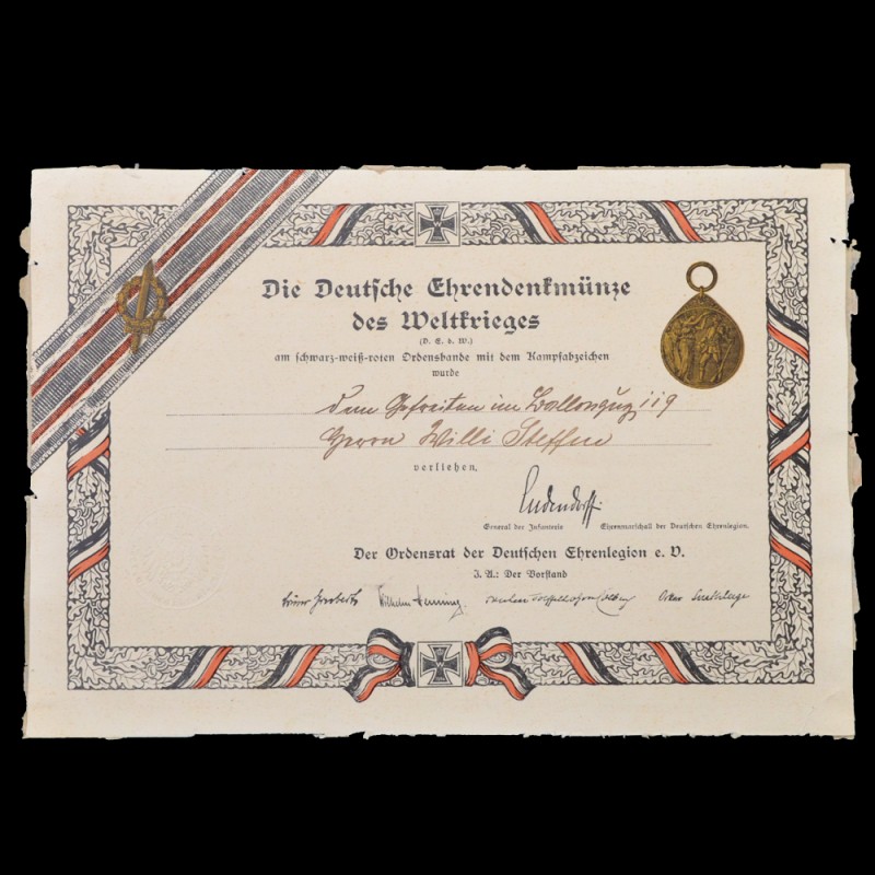 Document for the Medal of the "Legion of Honor of Front-line soldiers"