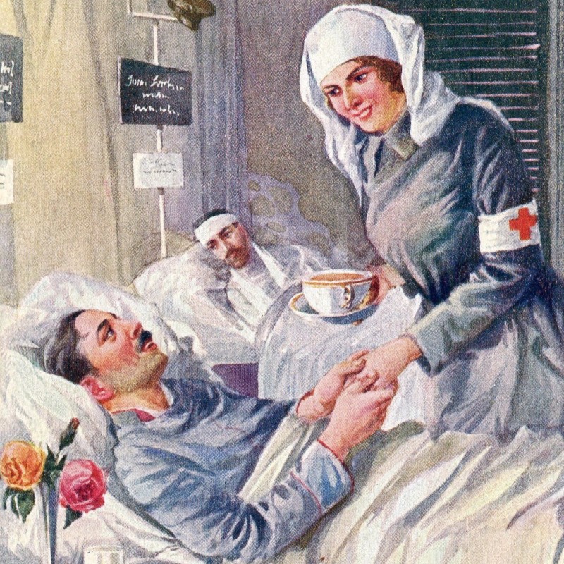 Czech postcard "Nurse with a wounded soldier"