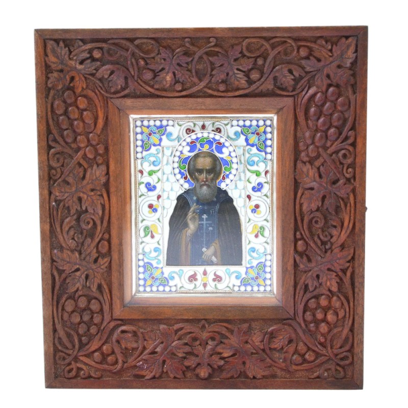 Icon "St. Sergius of Radonezh" in a carved kiosk
