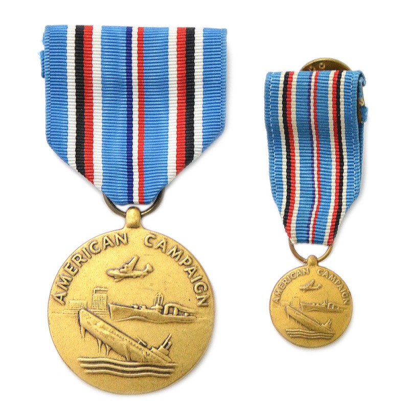 Medal "For the American Campaign in World War II" of the 1942 model, with a miniature