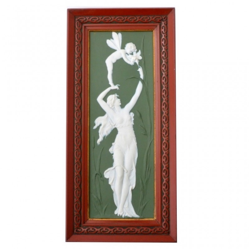 Pre-revolutionary wall panel "Girl with an angel" in a frame