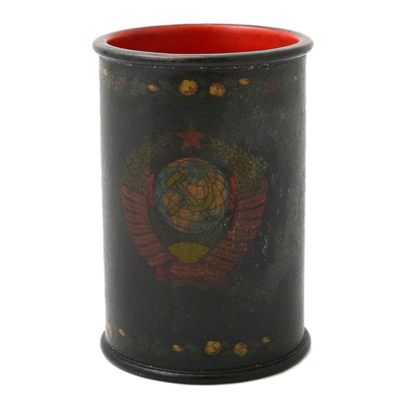 Pencil stand with the coats of arms of the USSR and UZSSR, Palekh