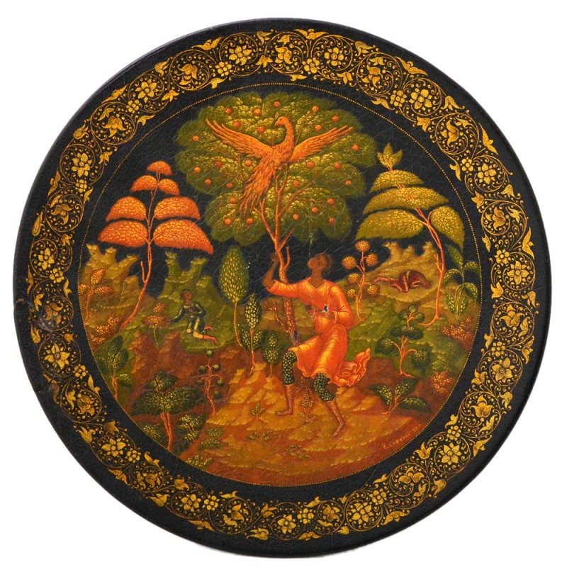 Decorative plate "Firebird and Ivan Tsarevich" by E. Safonov, Palekh
