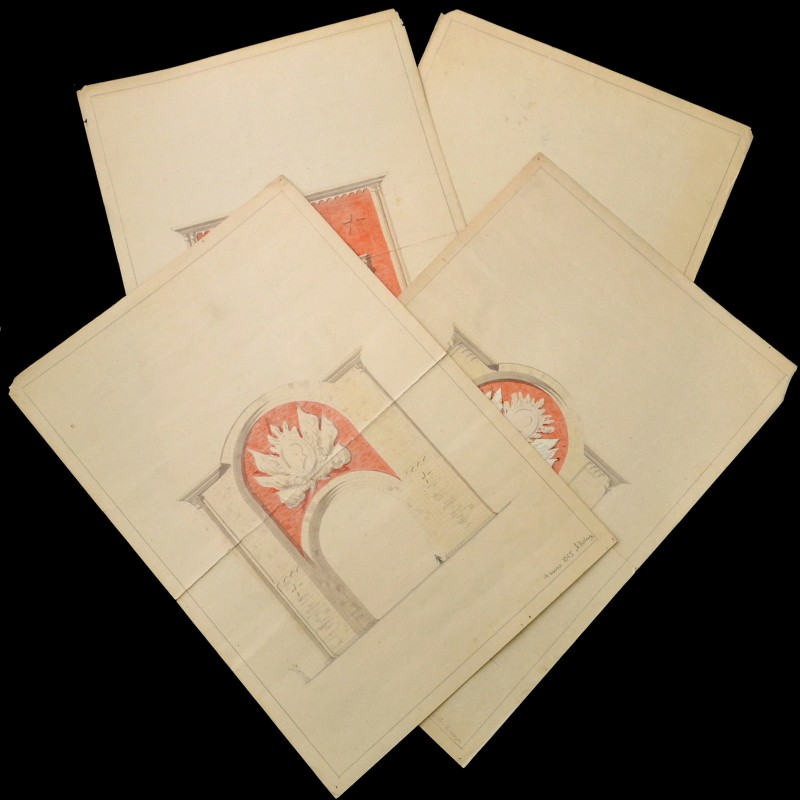 Samples of projects of the Triumphal Arch in 1945, made by the hand of M.A. Ilyin