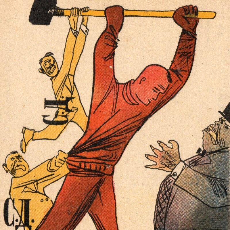 Satirical postcard "The brake of the "Social Fascism" system"