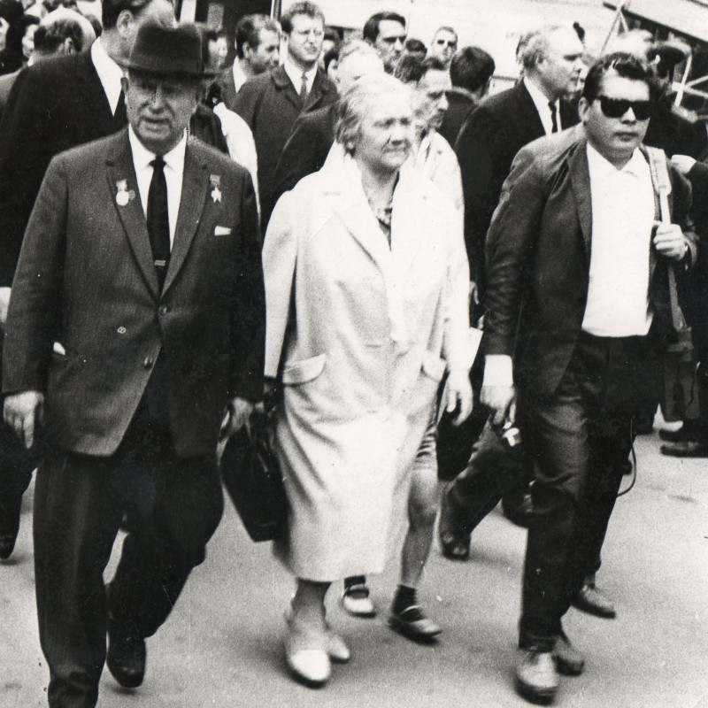 Photo of N.S. Khrushchev with his wife and son