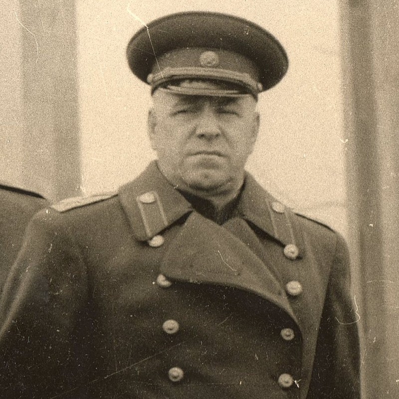 Press photo of Marshal G. Zhukov at the opening of the monument to Soviet soldiers in Berlin, 1945