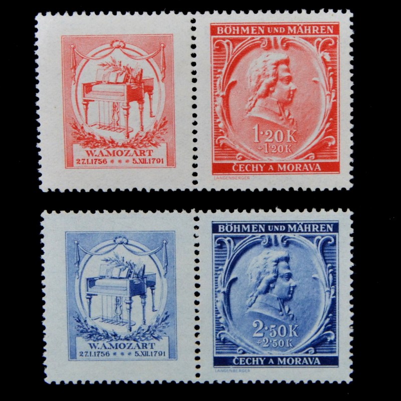 A series of stamps "150 years since Mozart's death", with coupons**, 1944