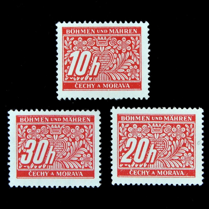 Lot of three additional stamps of Bohemia and Moravia**, 1939-1940.