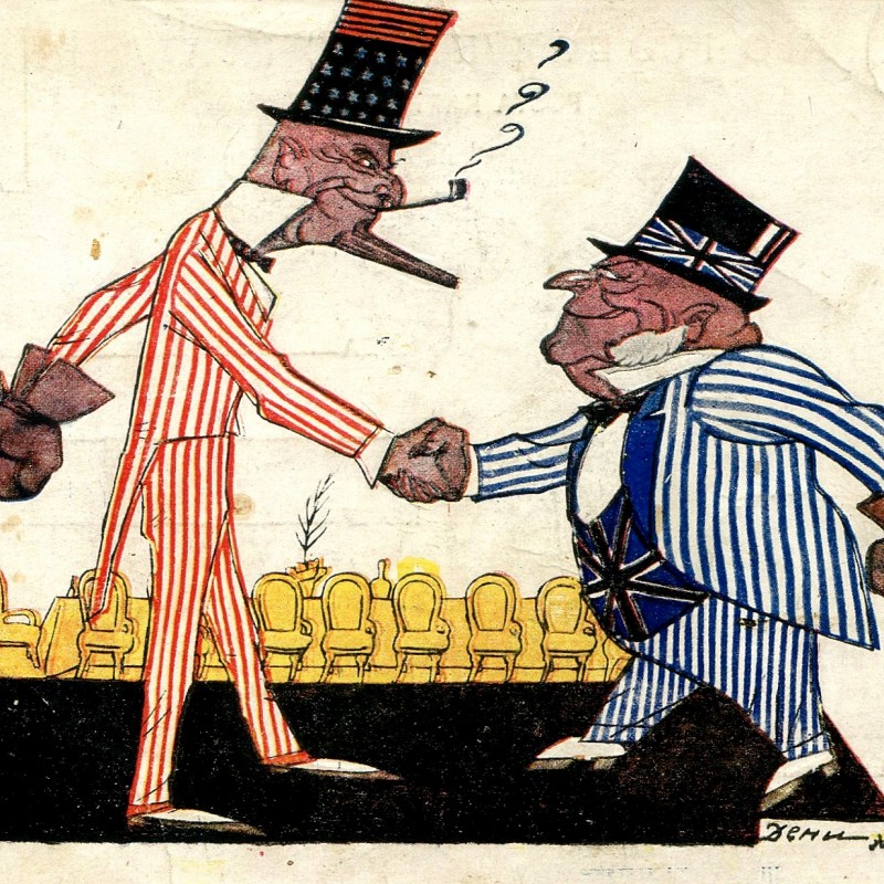 Satirical postcard "Anglo-American rapprochement. Before boxing."