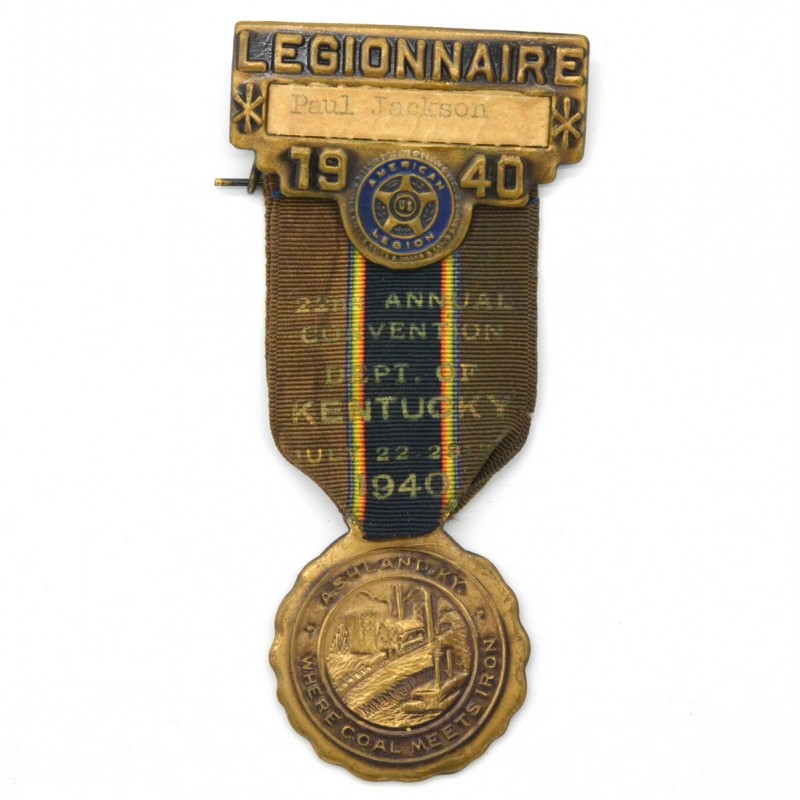Medal of the delegate to the American Legion Convention in Ashland, Kentucky, 1940
