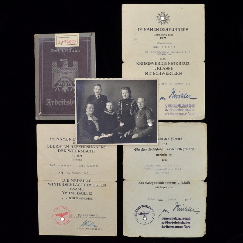Lot of award documents of a member of the Todt organization