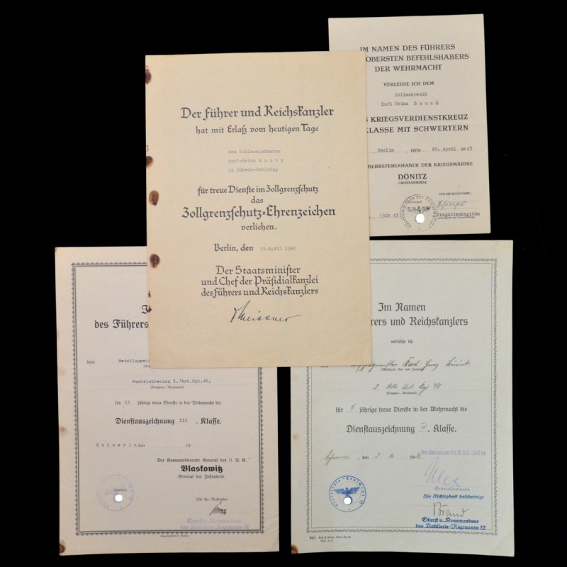 Lot of award documents of the Customs Secretary of the 3rd Reich