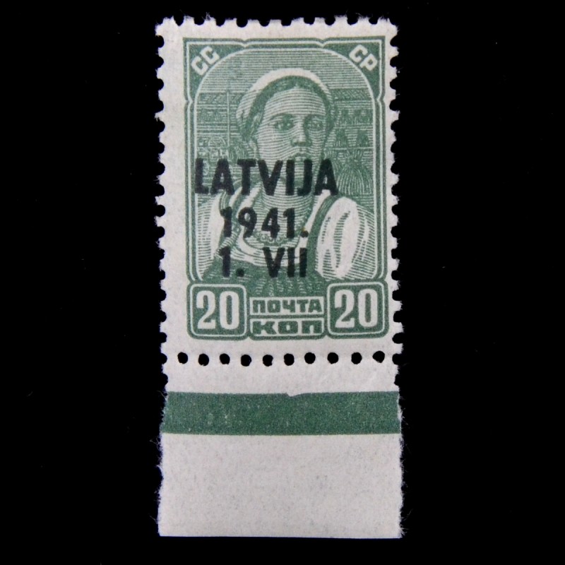 The standard stamp "Peasant woman" with the overprint "LATVIJA 1941.1.VII", with the field