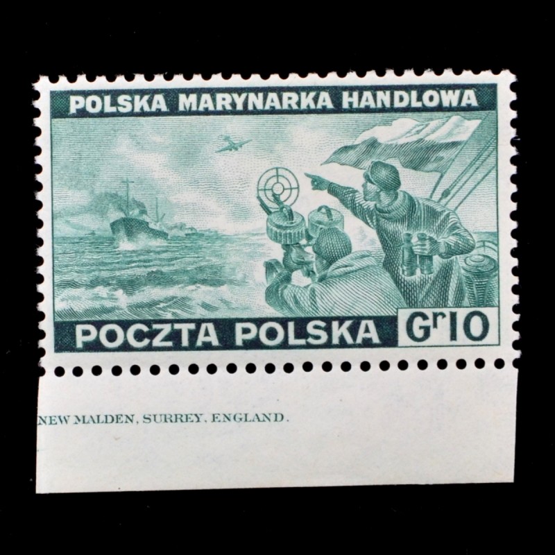 Stamp "Attack of the Polish convoy in the Mediterranean Sea"**, with a field, 1943