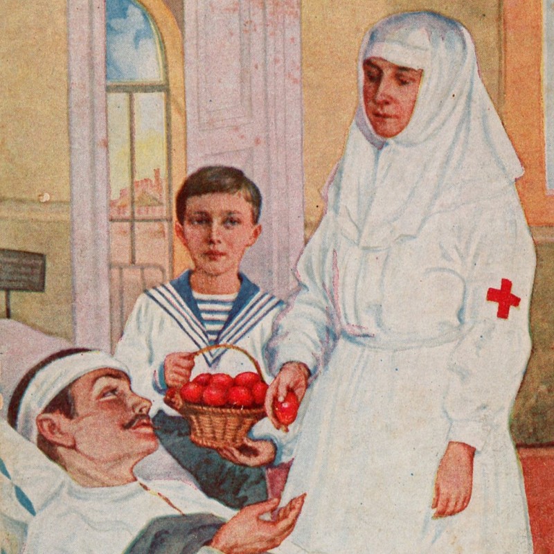 Postcard "Visit to the military hospital for Easter" by Grand Duchess Olga Alexandrovna