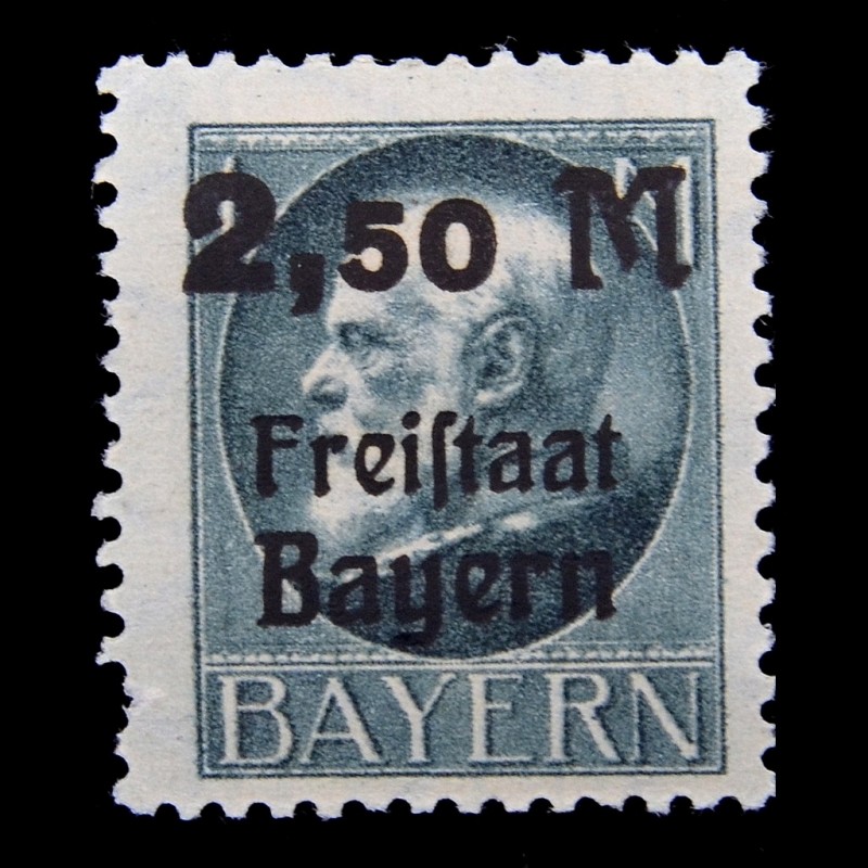 Stamp "King Ludwig III" with overprint "2.50 M. Freistaat Bayern", Bavaria