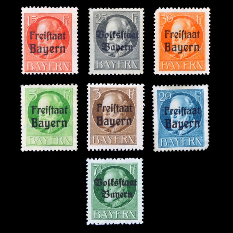 Lot of stamps from the series "King Ludwig III" with overprints, Bavaria