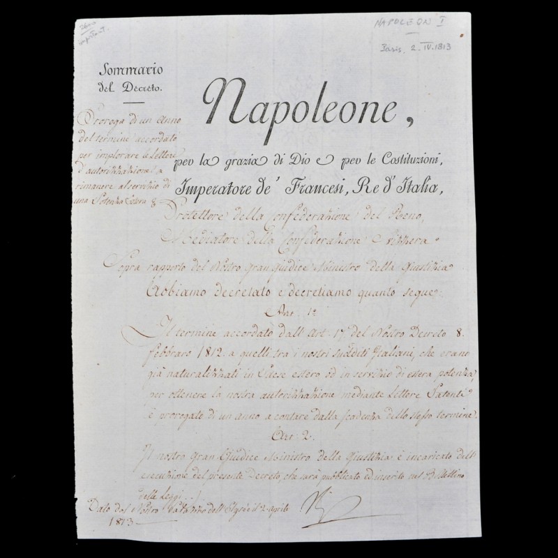 Decree of Napoleon I with the Emperor's own signature, 1813