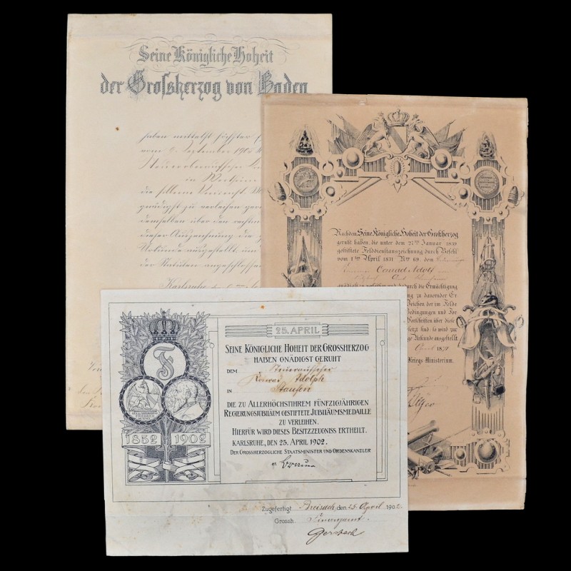 Lot of award documents of Baden gunner Konrad Adolf