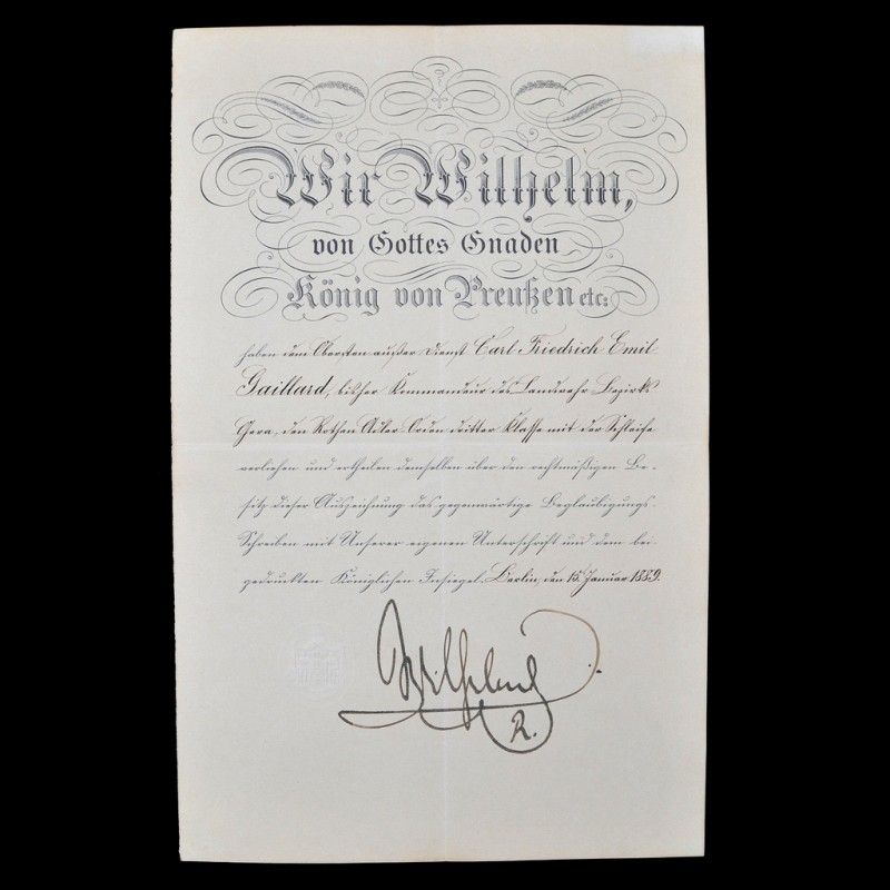 Award document for the Order of the Red Eagle of the 3rd class with a train, 1889