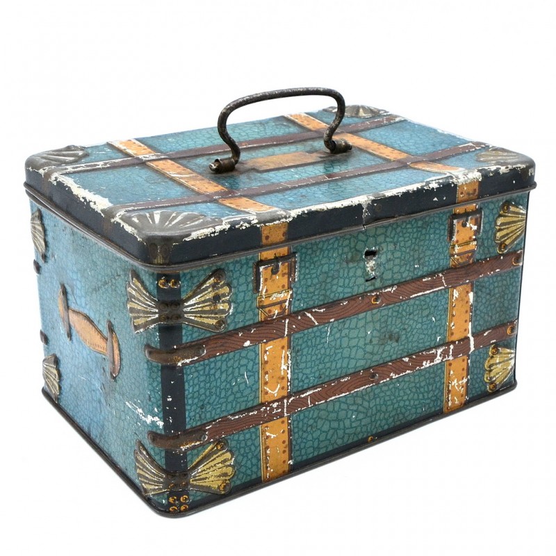 Tin confectionery box in the style of a travel suitcase, "A.Jaco and Co. Moscow"