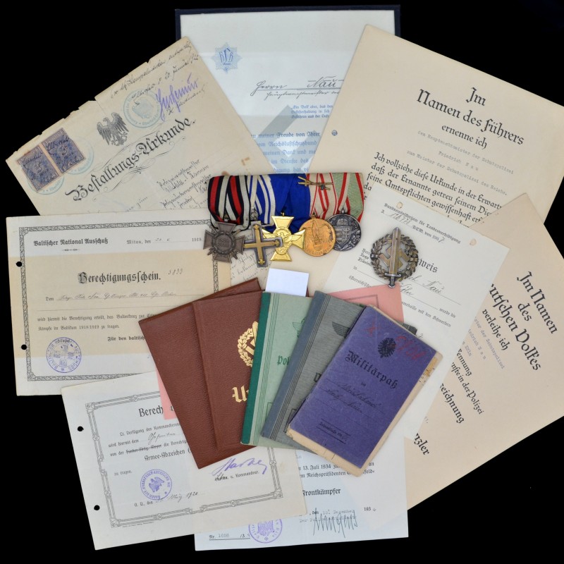 A set of awards and documents of a German police veteran who died on the Eastern Front