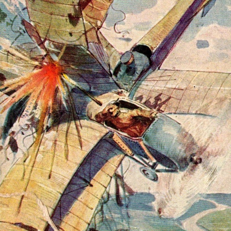 Postcard of the period of the First World War "Feat of the Russian pilot Nesterov"